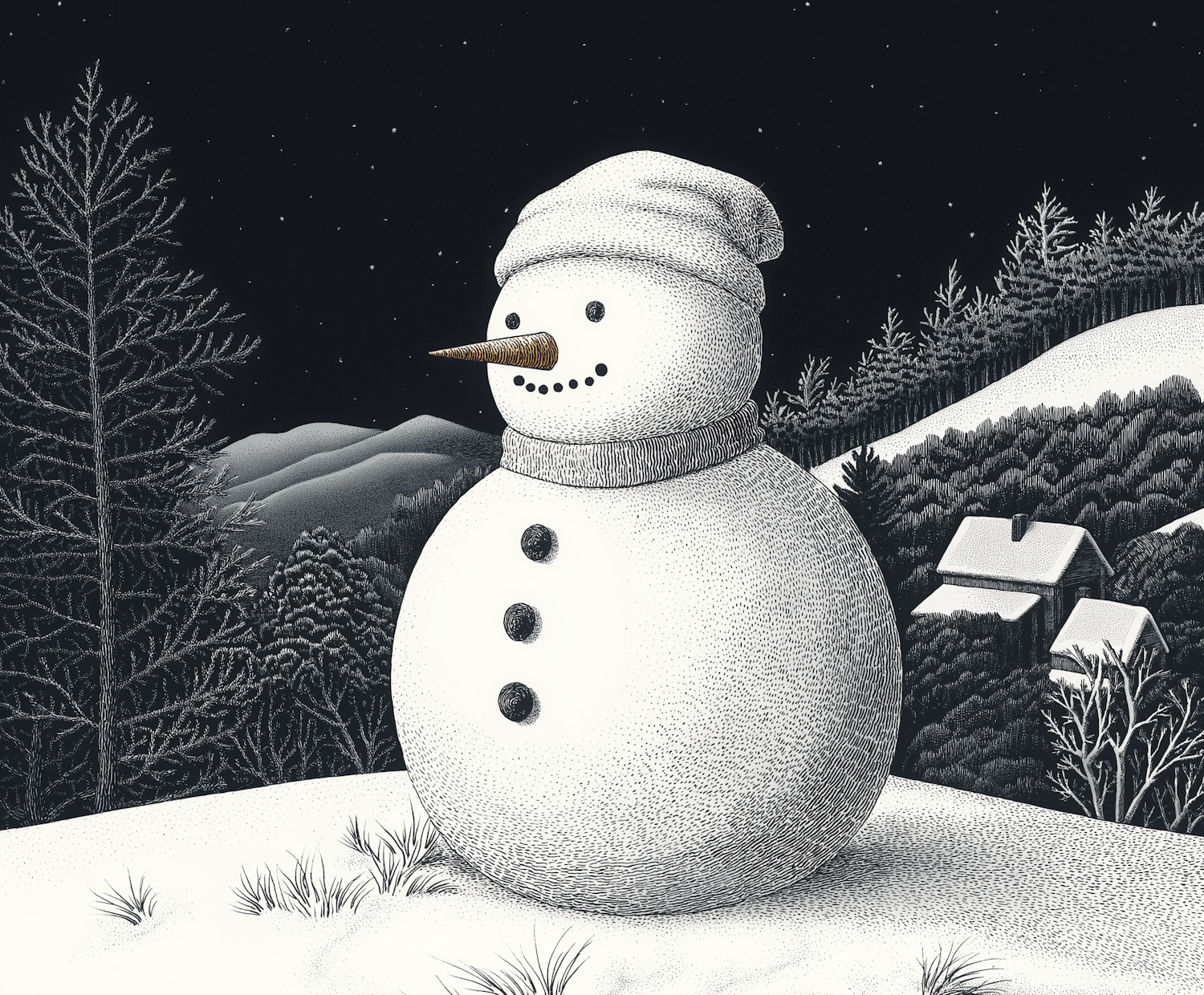 Snowman in a Winter Landscape