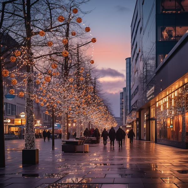 Twilight Enchantment on Festive Urban Street