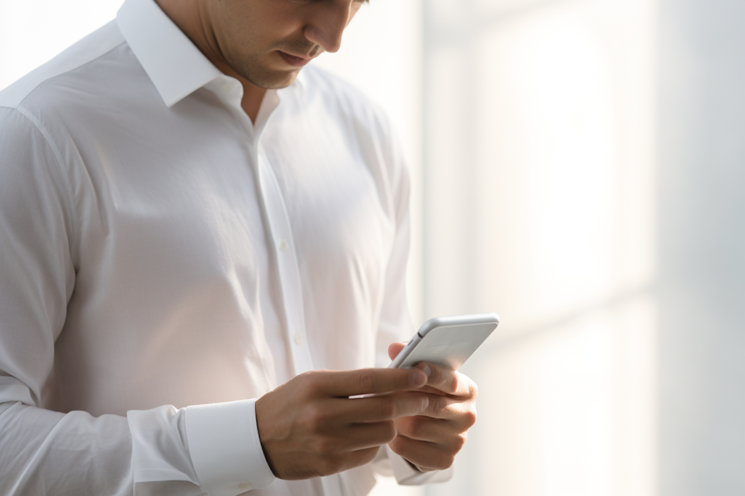 Focused Professional Engrossed in Smartphone