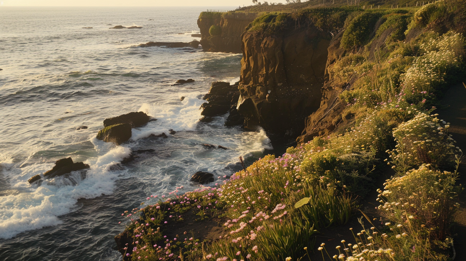 Coastal Cliffs with Wildflowers