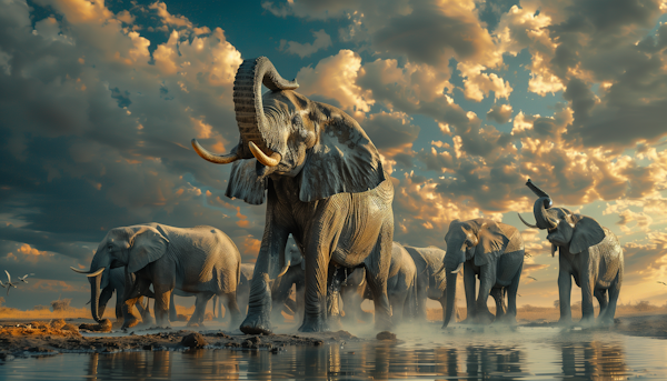 Sunset Sojourn of Elephants