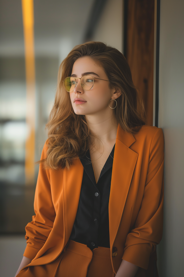 Contemplative Young Woman in Stylish Blazer