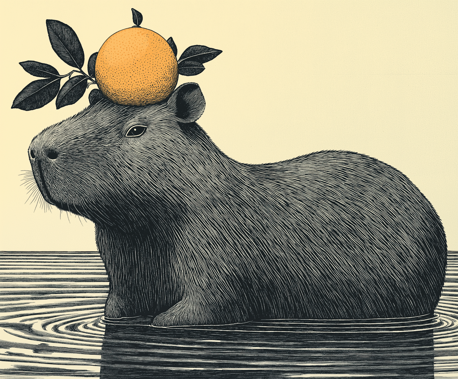 Stylized Capybara Illustration with Orange