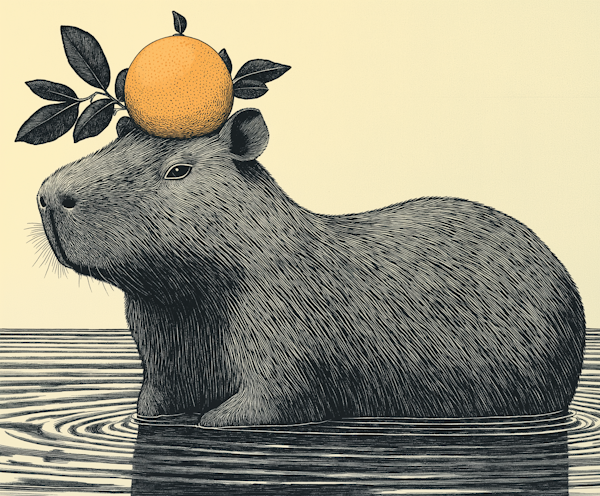 Stylized Capybara Illustration with Orange