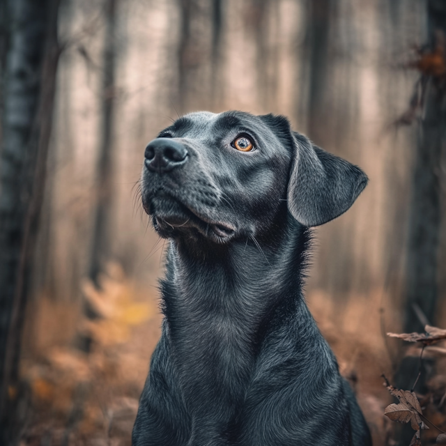 Black Labrador in Autumn Forest