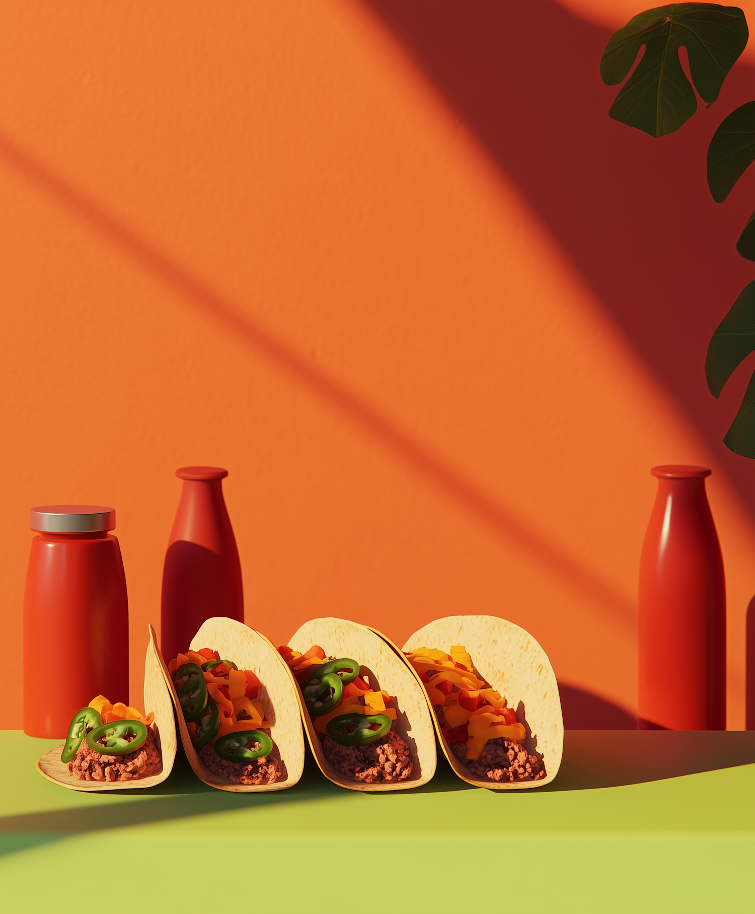 Vibrant Tacos with Sleek Bottles