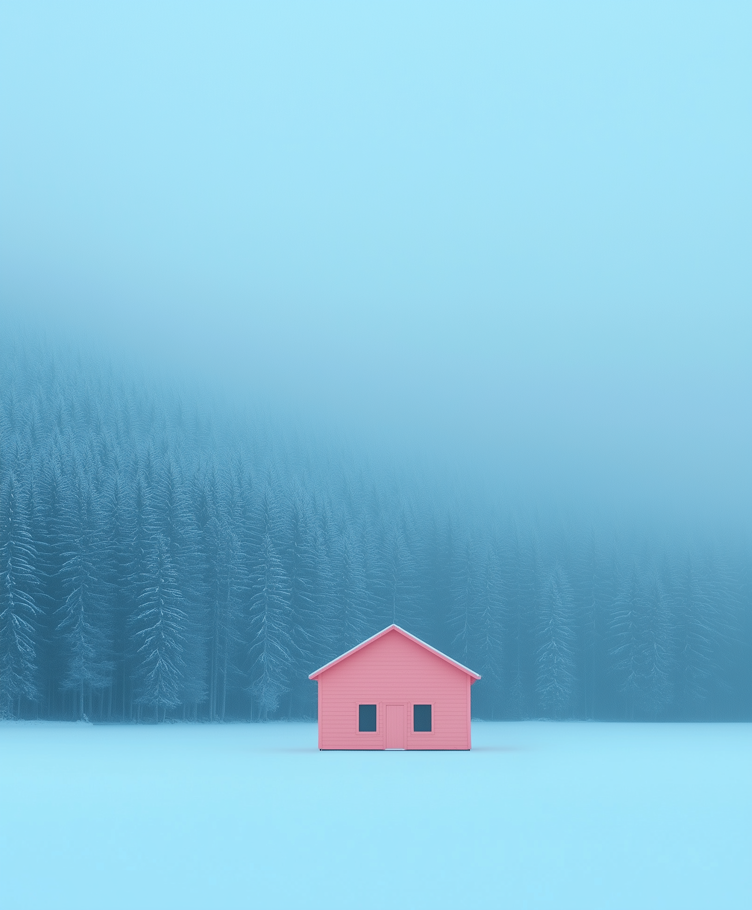 Pink House in Snowy Forest