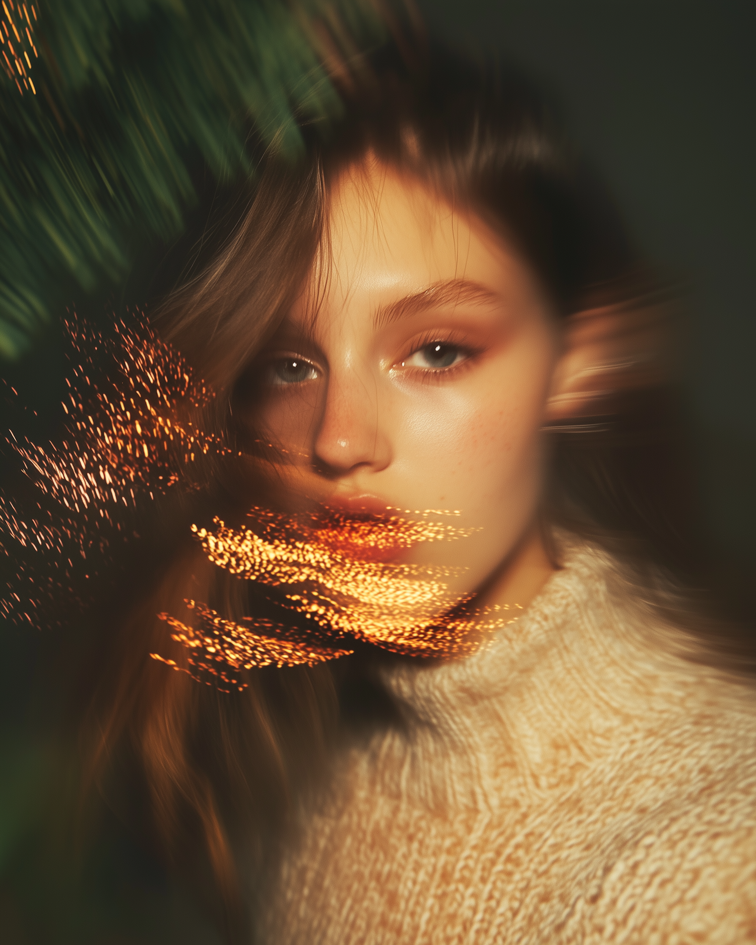 Dreamy Portrait with Sparkling Lights