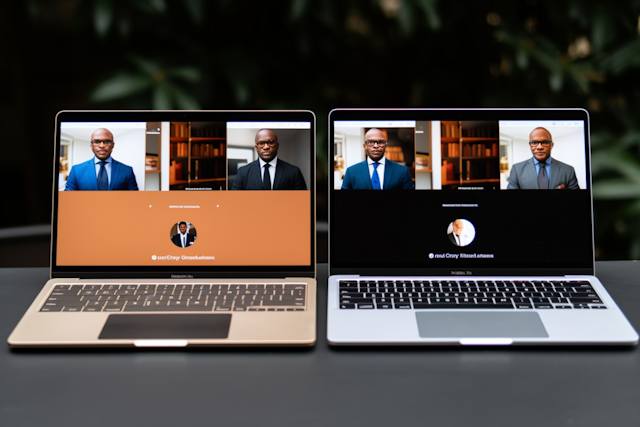 Dual Laptops Displaying a Professional Webinar with Engaging Speaker