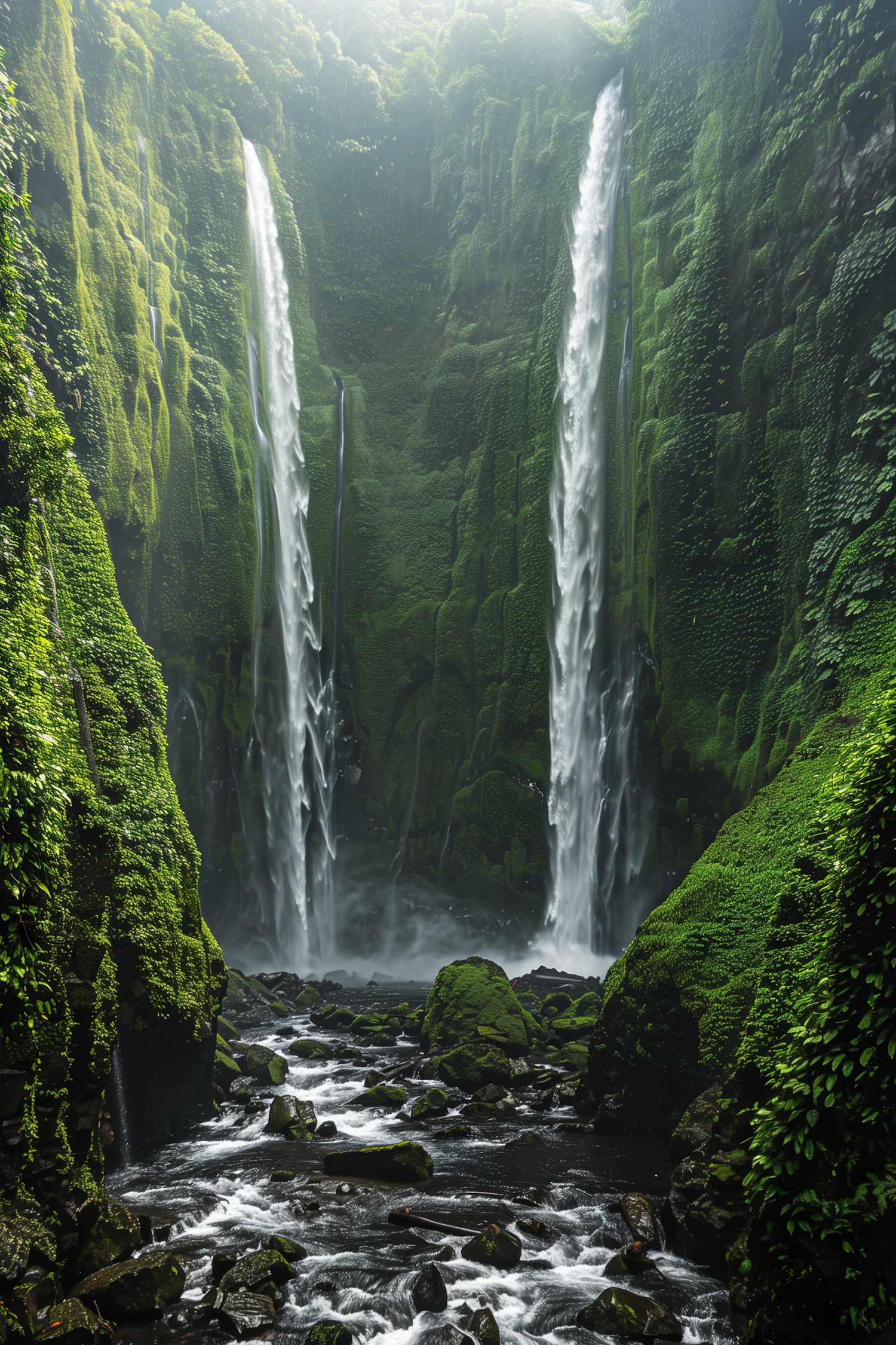 Majestic Waterfalls in a Lush Forest