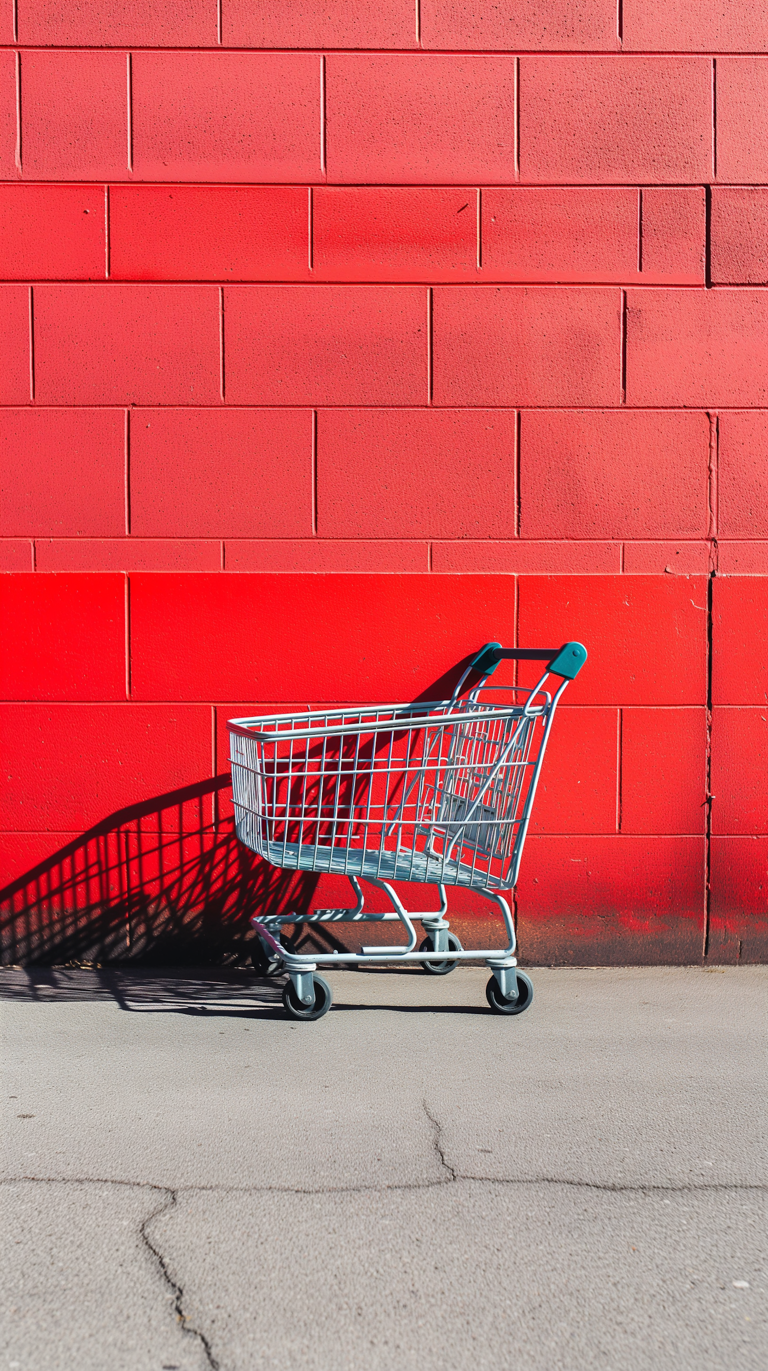 Isolated Shopping Cart Against Red Brick Wall