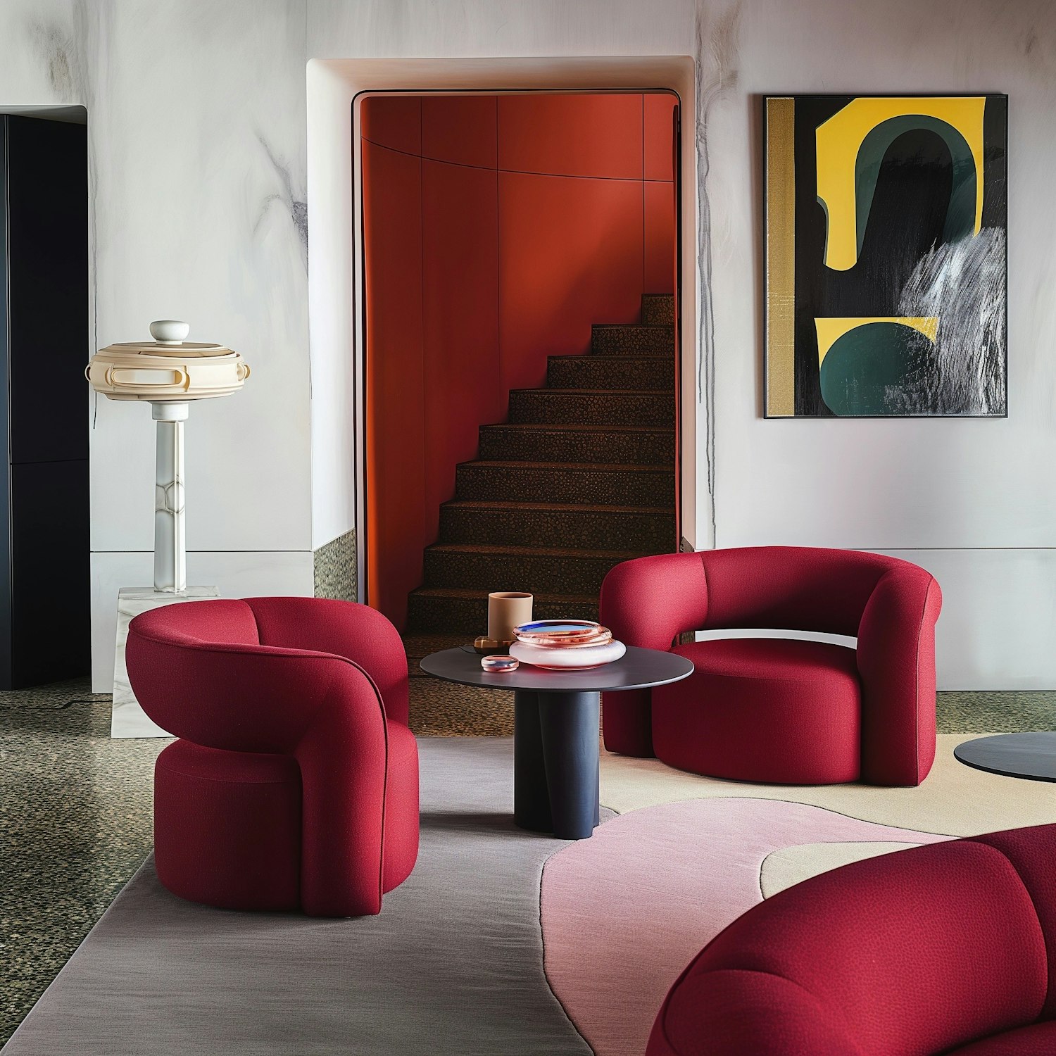 Sophisticated Interior with Red Armchairs