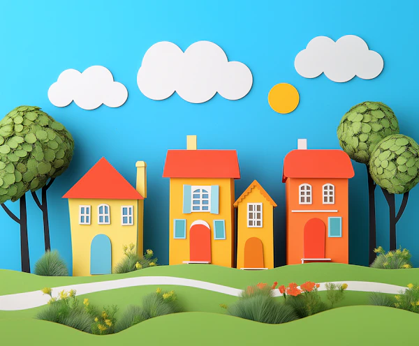 Cartoonish Paper Town Landscape