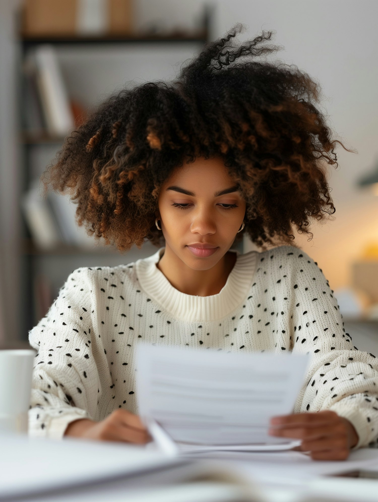 Woman Concentrating at Desk