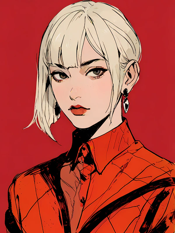 Stylized Portrait with Red Outfit