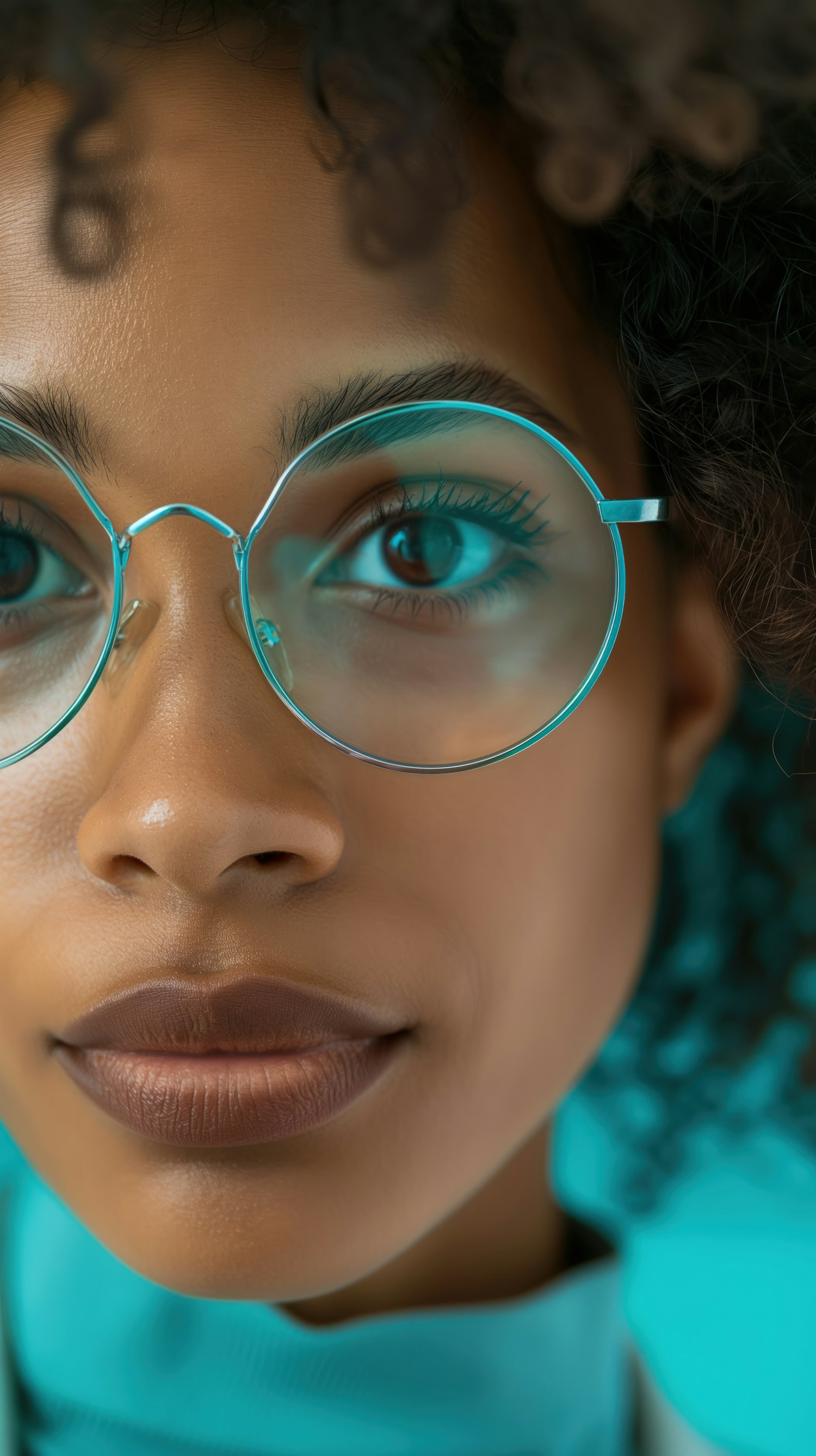 Portrait of a Young Woman in Blue Glasses