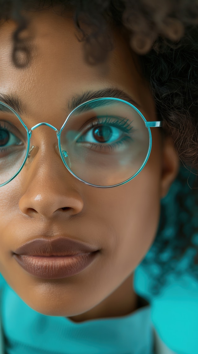 Portrait of a Young Woman in Blue Glasses