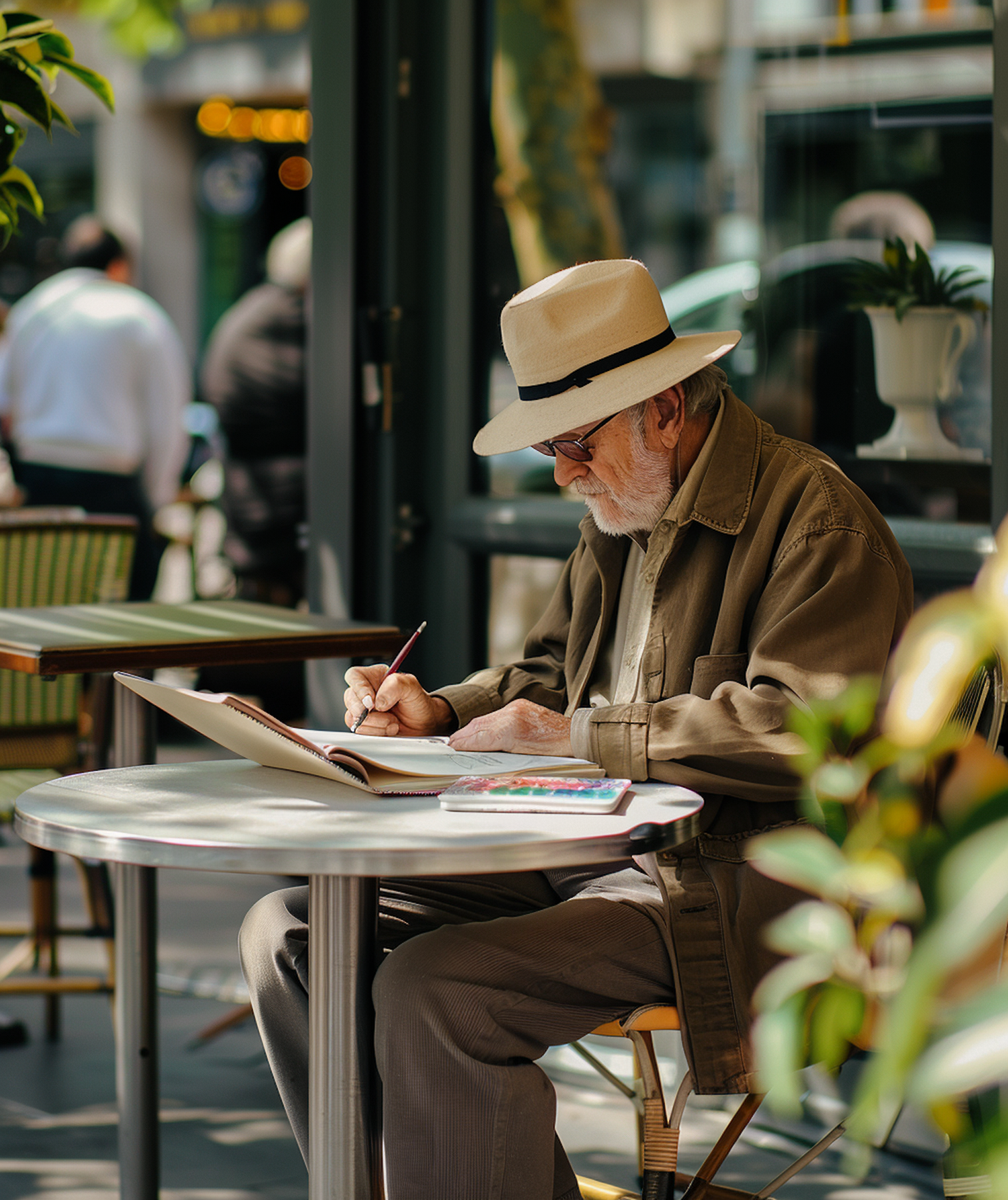 Elderly Artist at Outdoor Café