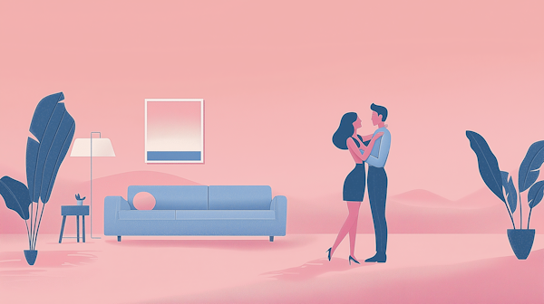 Embrace in Pink-Tinted Room Illustration