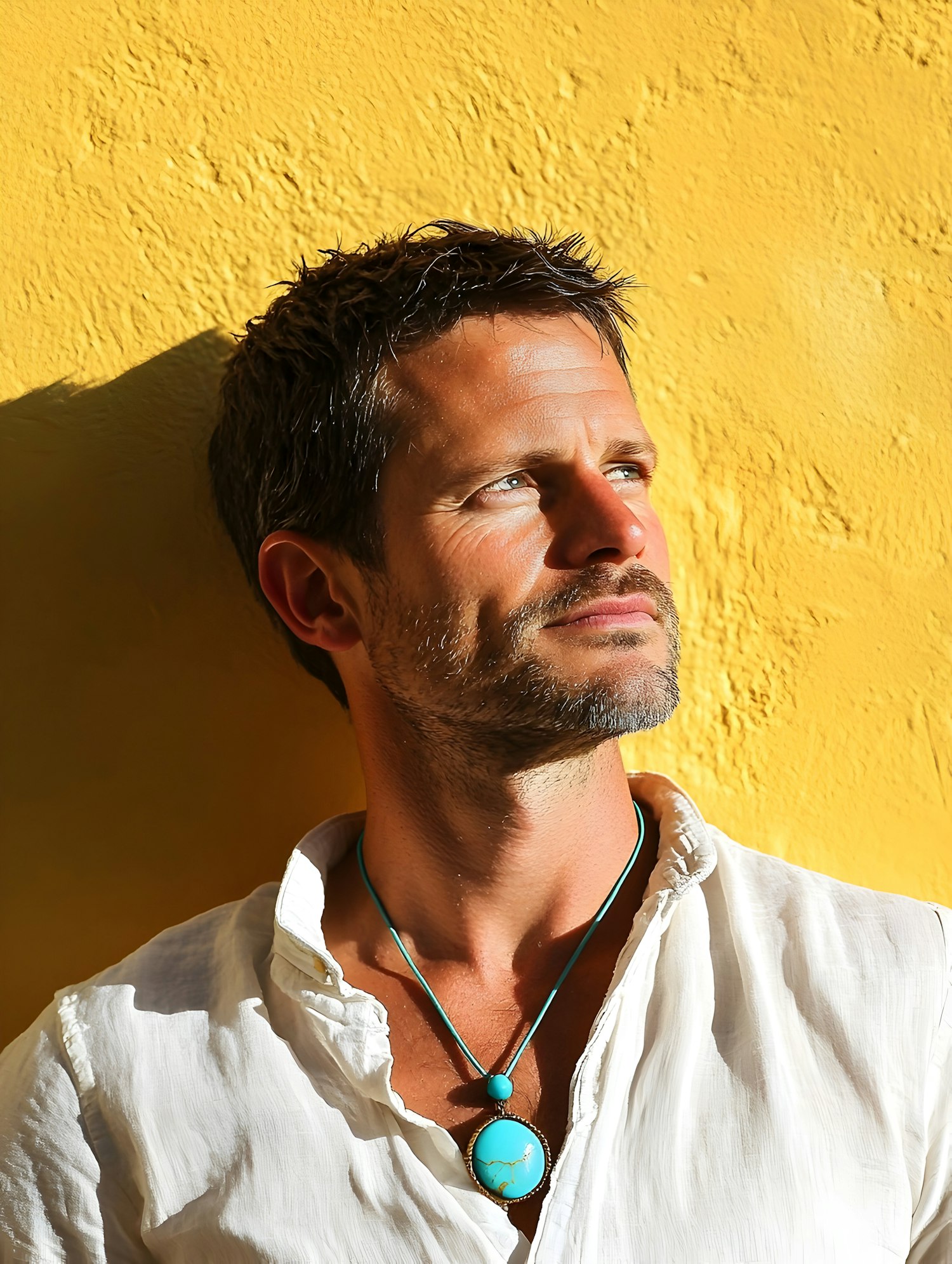 Contemplative Man with Turquoise Pendant