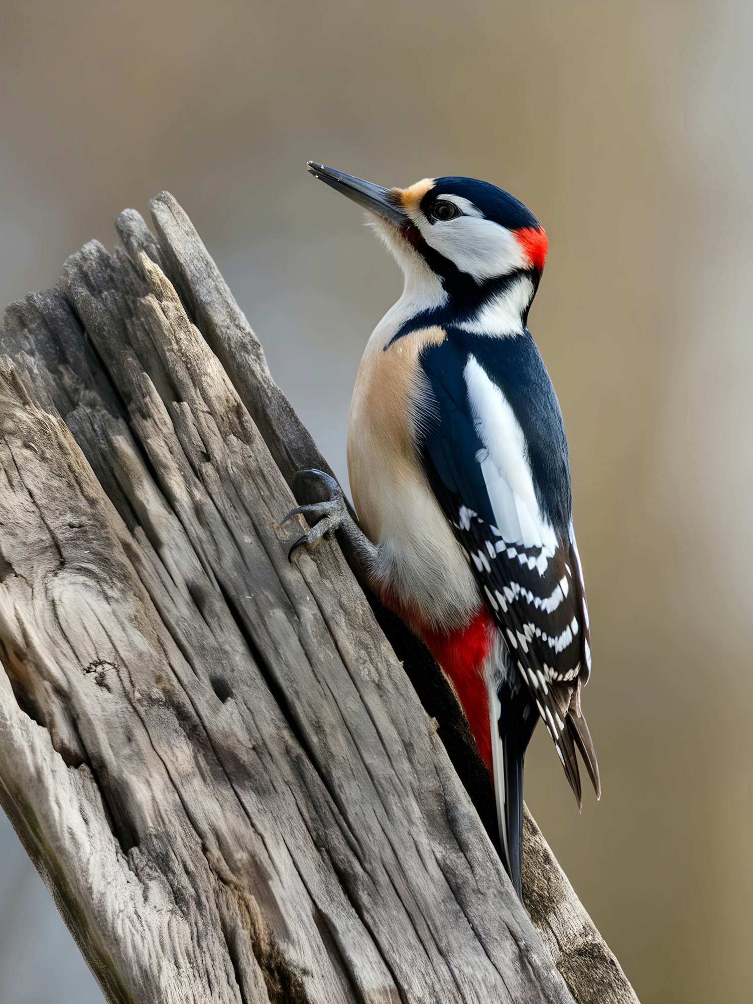 Great Spotted Woodpecker on Tree Trunk