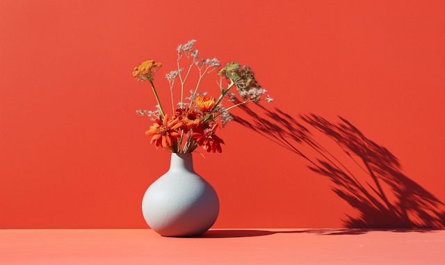 Vivid Still Life with Flowers in White Vase