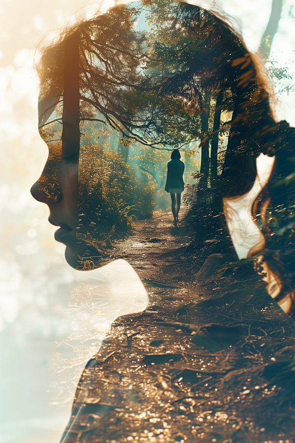 Tranquil Double Exposure of Woman and Forest