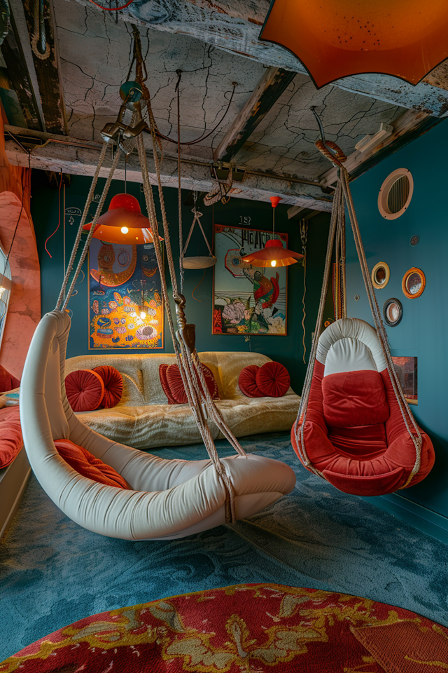 Bohemian Interior with Hanging Chairs