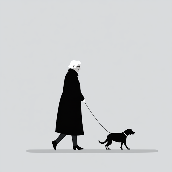 Elderly Woman Walking Dog Illustration