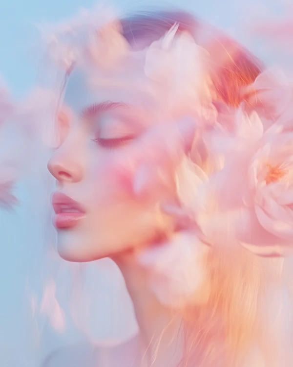 Serene Portrait with Floral Elements