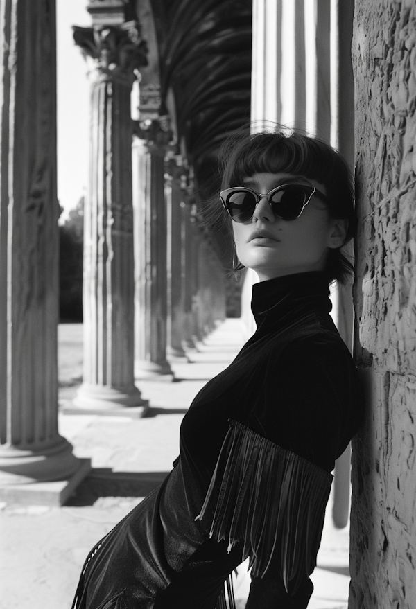 Stylish Woman in Historical Archway