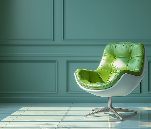 Modern Green Chair against Teal Wall