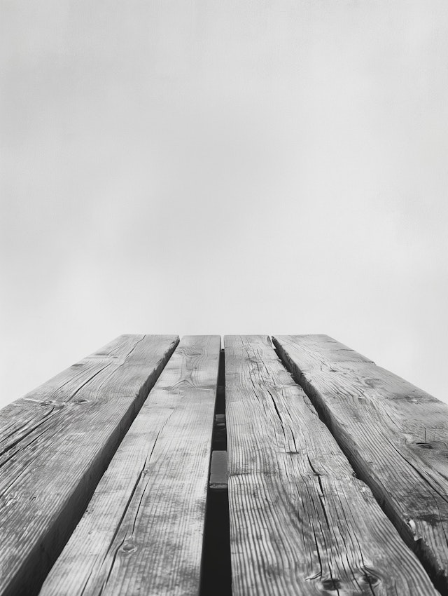 Monochrome Wooden Structure Against Overcast Sky