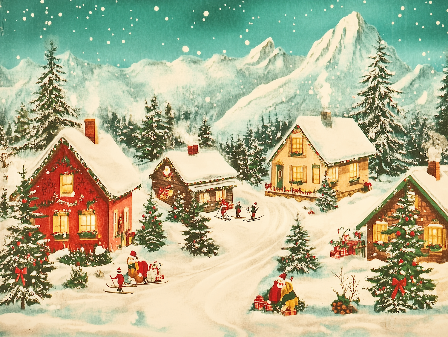 Charming Winter Scene with Santa Claus Figures