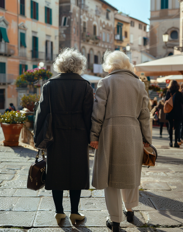 Elderly Women Walking in Market Square