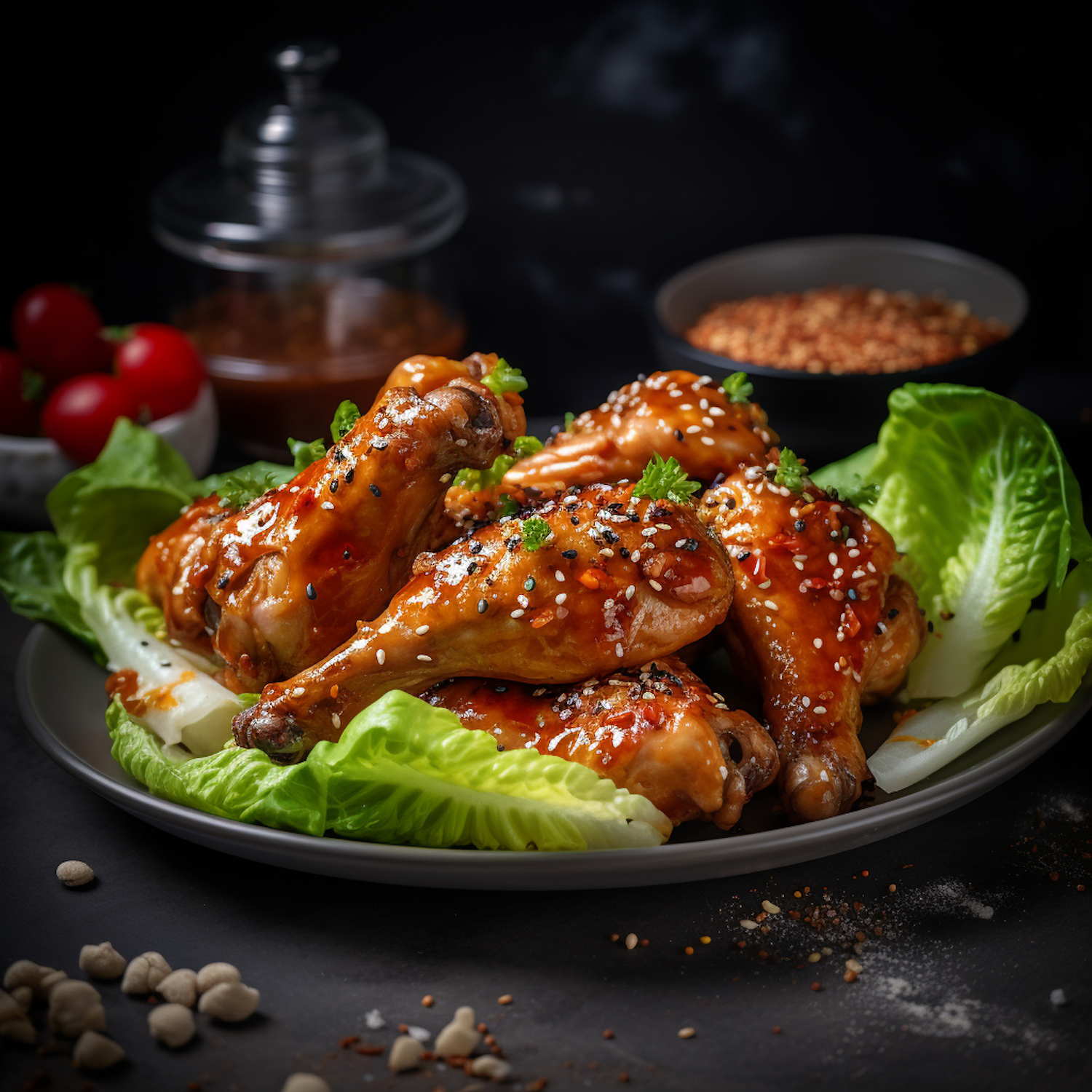 Glazed Honey Soy Chicken Drumsticks with Sesame and Herbs