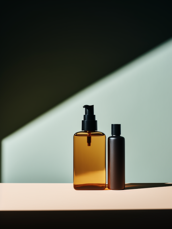 Elegance and Shadows: Amber and Matte Black Pump Bottles