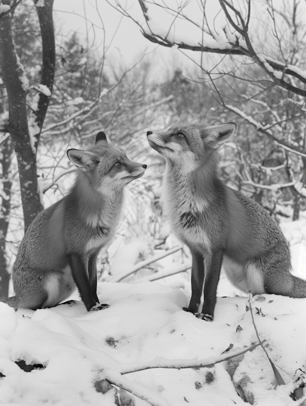 Twin Foxes in Snow