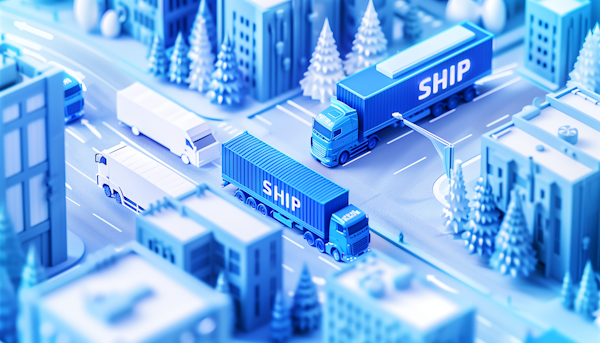 Blue Monochromatic Cityscape with Trucks