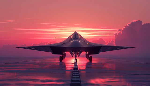 Futuristic Stealth Fighter Jet at Sunrise/Sunset