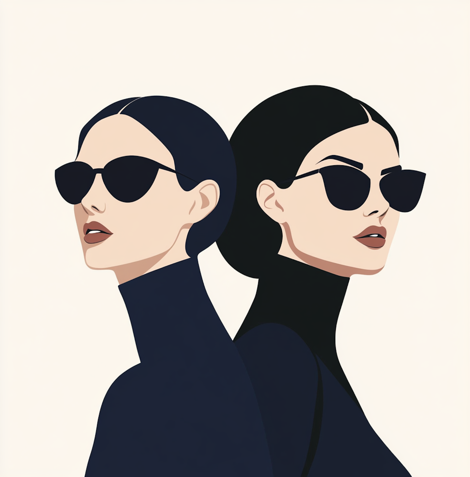 Dual Profile of Stylish Women in Sunglasses