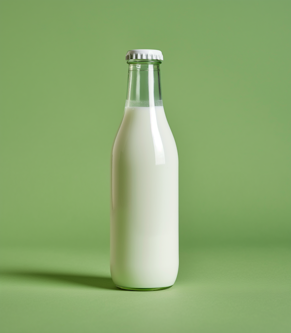 Green-Tinged Full Milk Bottle on a Light Green Background