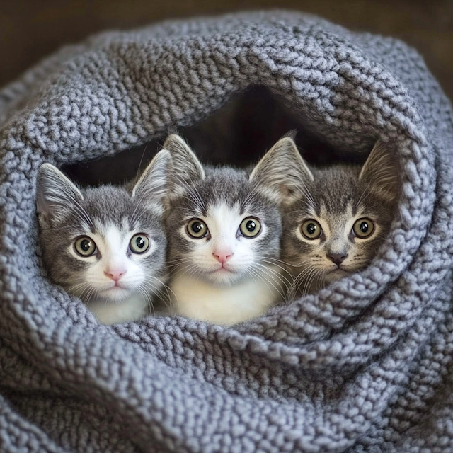 Cozy Kittens in Blanket