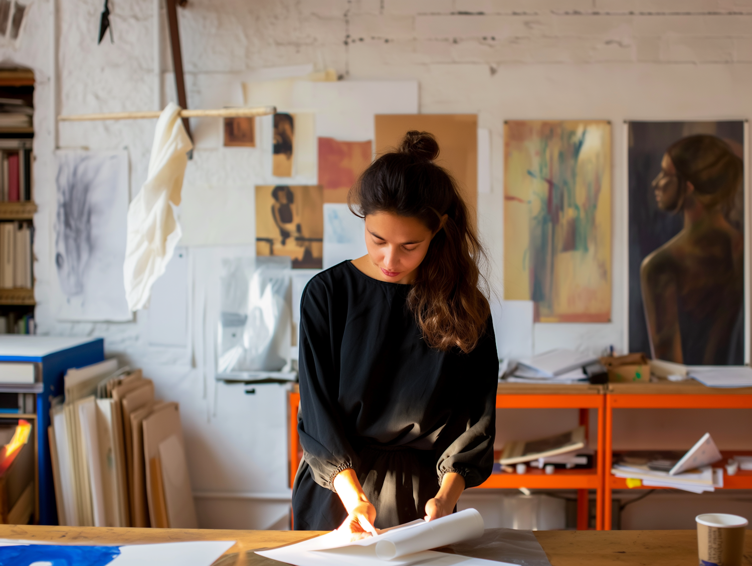 Artist at Work in Colorful Studio