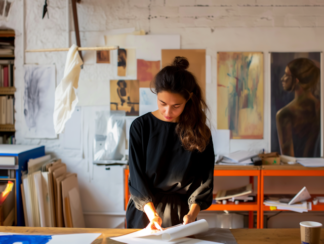 Artist at Work in Colorful Studio