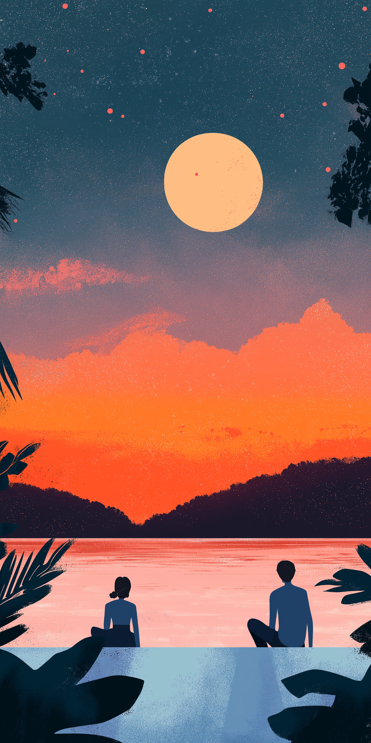 Serene Lakeside Sunset Illustration