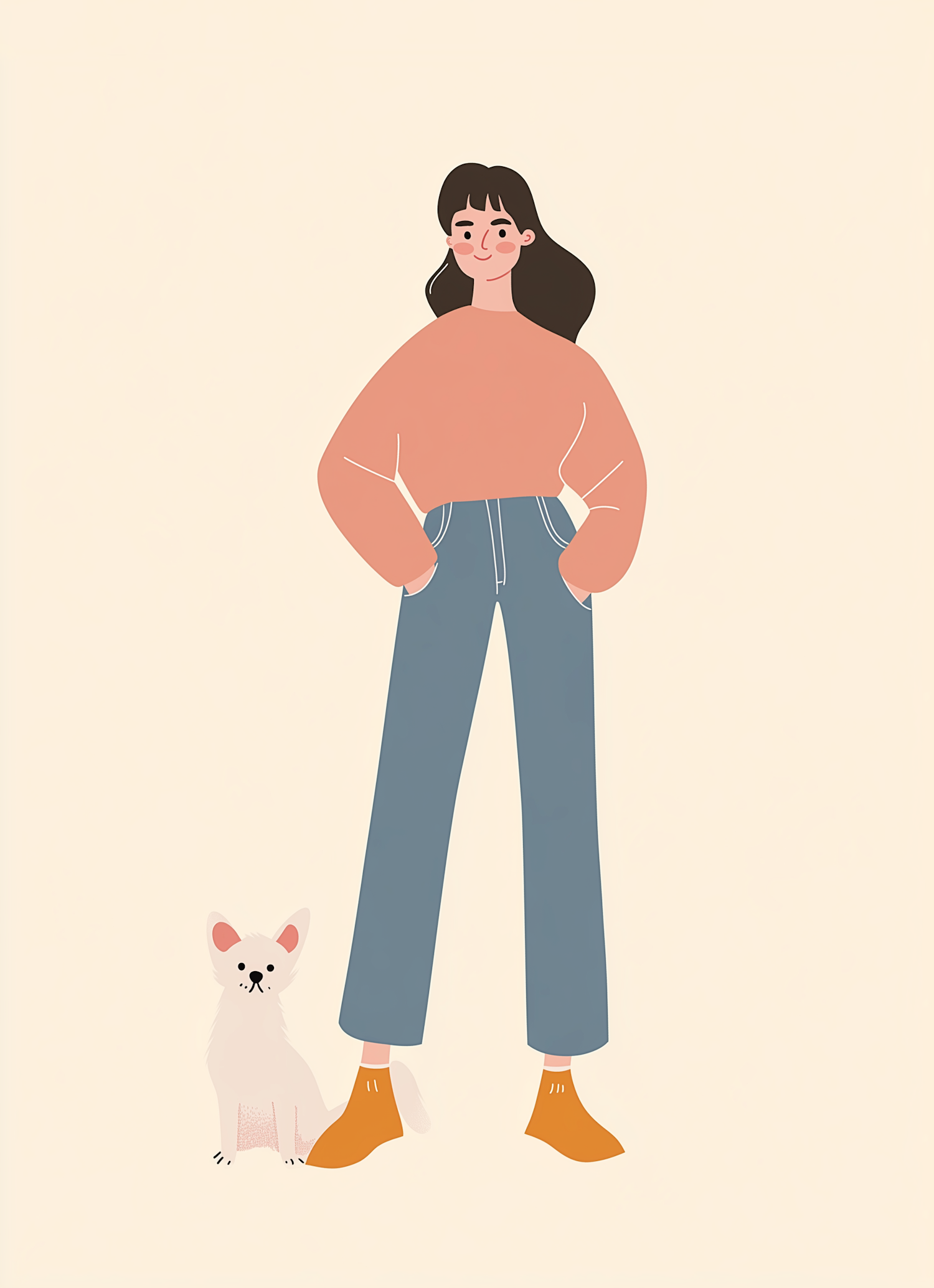 Stylized Illustration of Woman with Dog