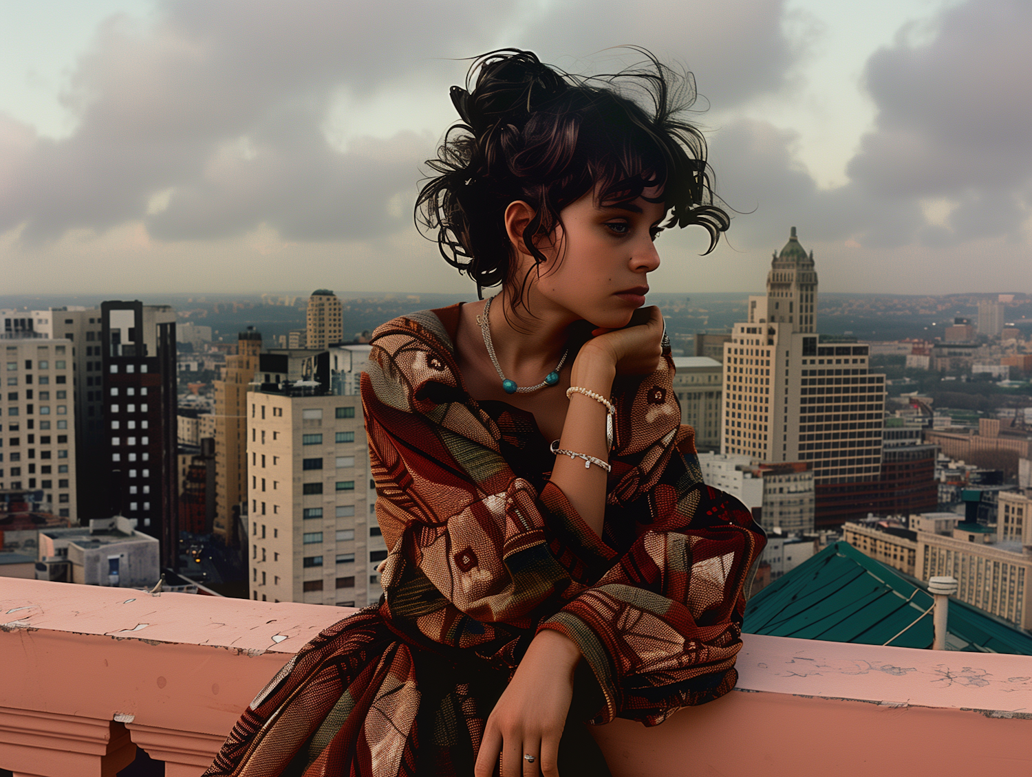 Contemplative Woman on Rooftop