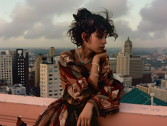 Contemplative Woman on Rooftop