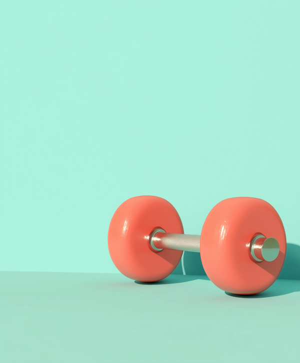 Coral Pink Dumbbell on Mint Green Background